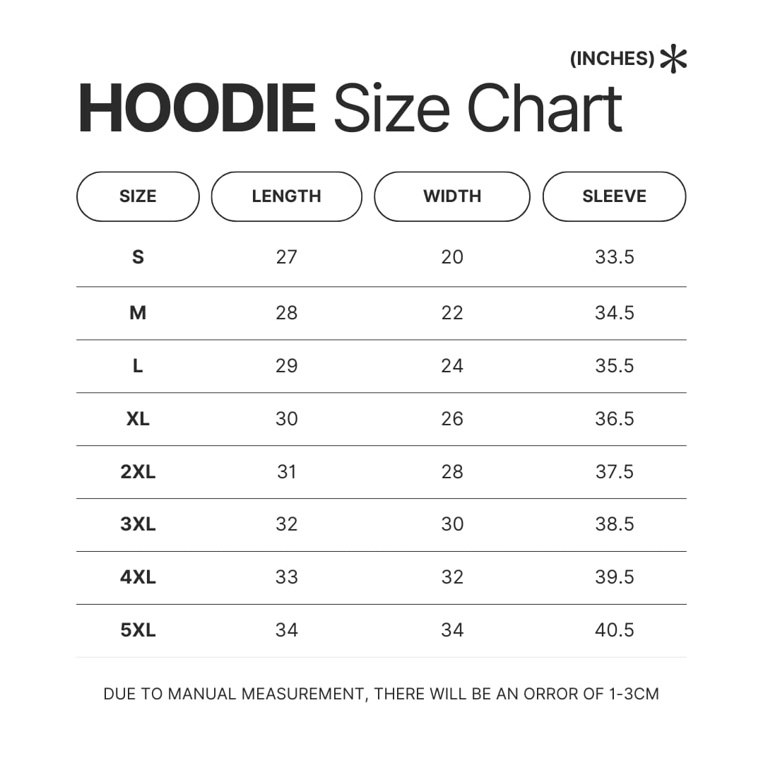 Hoodie Size Chart - Dragon Ball Z EU Store