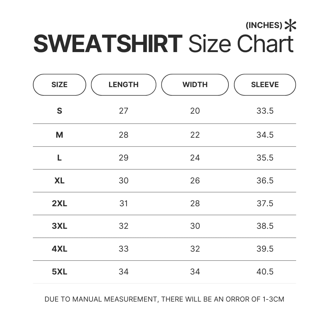 Sweatshirt Size Chart - Dragon Ball Z EU Store
