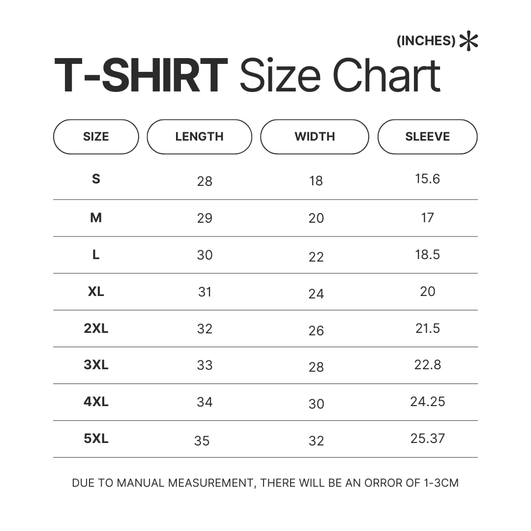 T shirt Size Chart - Dragon Ball Z EU Store