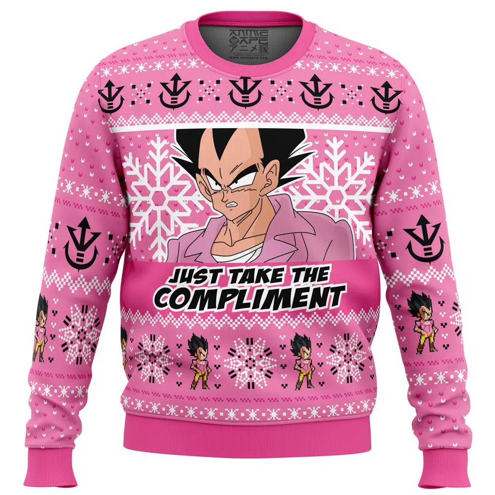 Compliment-Vegeta-Badman-DBZ_Ugly-Christmas-Sweater-FRONT-mockup Compliment Vegeta Badman DBZ Ugly Christmas Sweater FRONT mockup - Dragon Ball Z EU Store